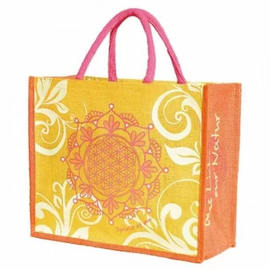 Jutetasche Blume des Lebens von The Spirit of OM gelb