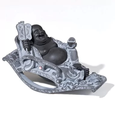 Happy-Buddha 17cm Polyresin im Schaukelstuhl