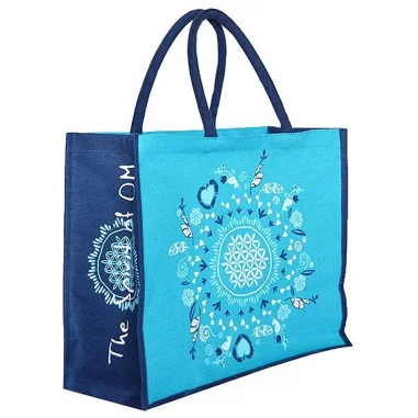 Jutetasche Blume des Lebens The Spirit of OM türkis-blau