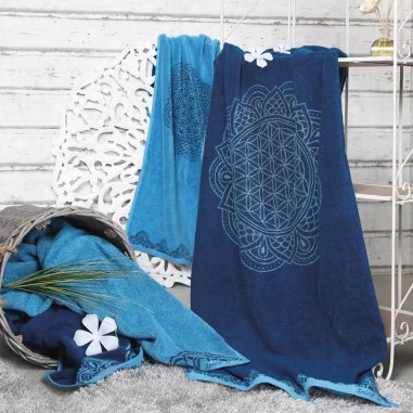 Handtuch ozaeanblau-azur Frottetuch Happy Flower of Life