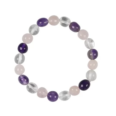 Armband Kugeln Amethyst, Bergkristall, Rosenquarz