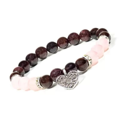 Armband Granat/Rosenquarz mit Herz