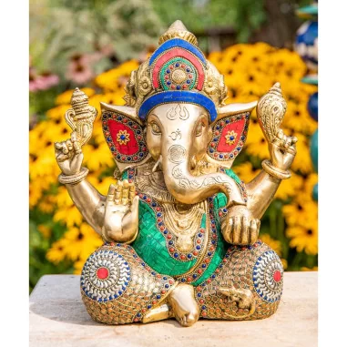 Ganesha 30cm Messing mit Steinkunst