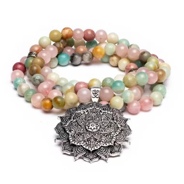 Mala Rosenquarz - Amazonit - Rhodonit mit Lotus