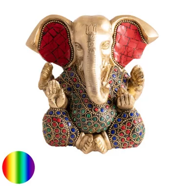 Ganesha mit Steinen - Messing mit Steinkunst - 12cm