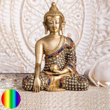 Buddha Shakyamuni - Messing mit Steinkunst