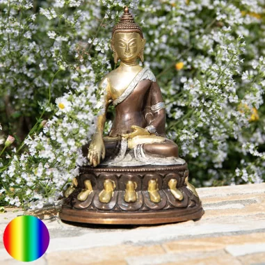 Buddha Shakyamuni - Messing mit Gold - Silber - braunem Finish