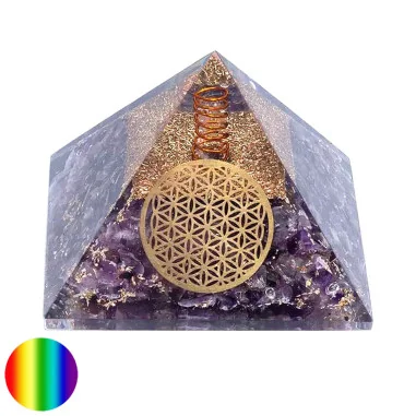 Orgon-Pyramide Amethyst - Blume des Lebens 70mm